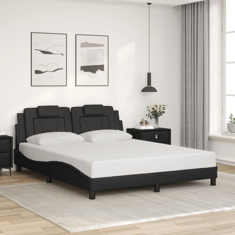 Casa si Gradina - Mobilier - Paturi si accesorii - Paturi - Cadru de pat cu lumini LED, negru, 160x200 cm, piele ecologica - Infinity.ro