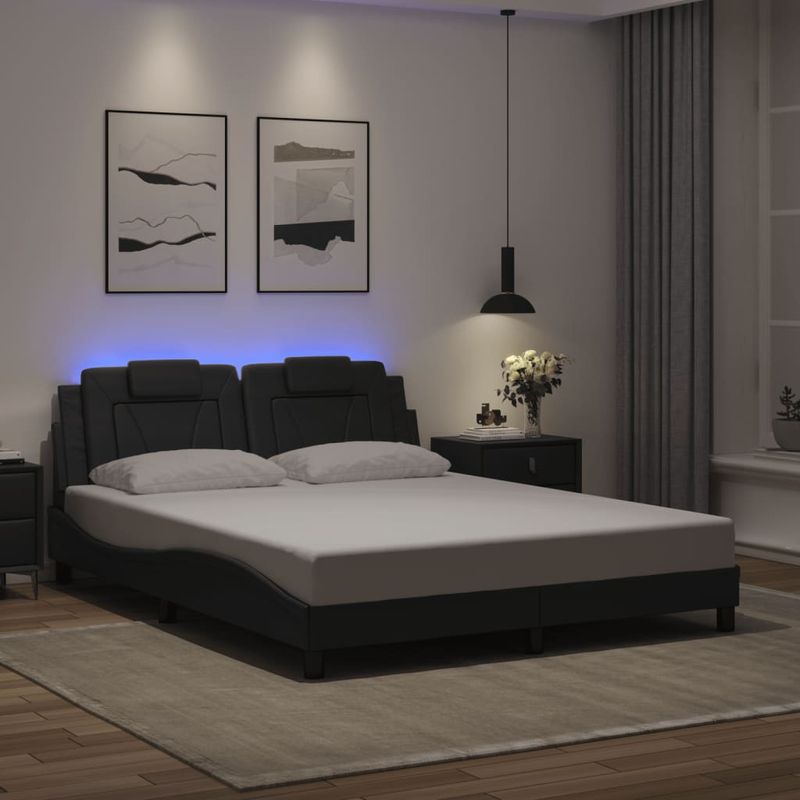 Casa si Gradina - Mobilier - Paturi si accesorii - Paturi - Cadru de pat cu lumini LED, negru, 160x200 cm, piele ecologica - Infinity.ro