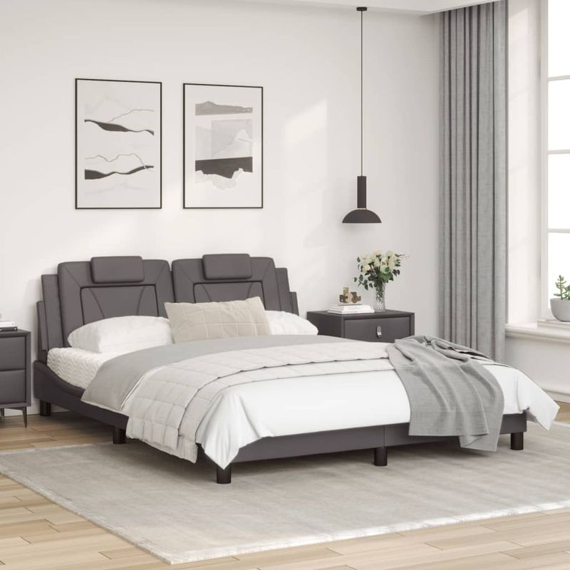 Casa si Gradina - Mobilier - Paturi si accesorii - Paturi - Cadru de pat cu tablie, gri, 160x200 cm, piele ecologica - Infinity.ro