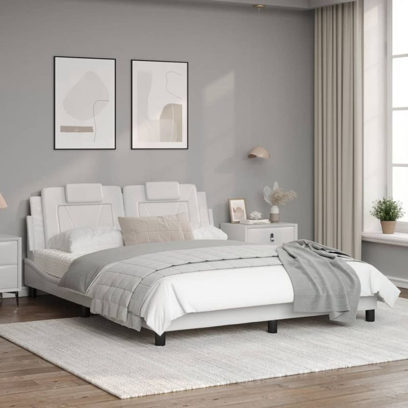 Casa si Gradina - Mobilier - Paturi si accesorii - Paturi - Cadru de pat cu tablie, alb, 160x200 cm, piele ecologica - Infinity.ro