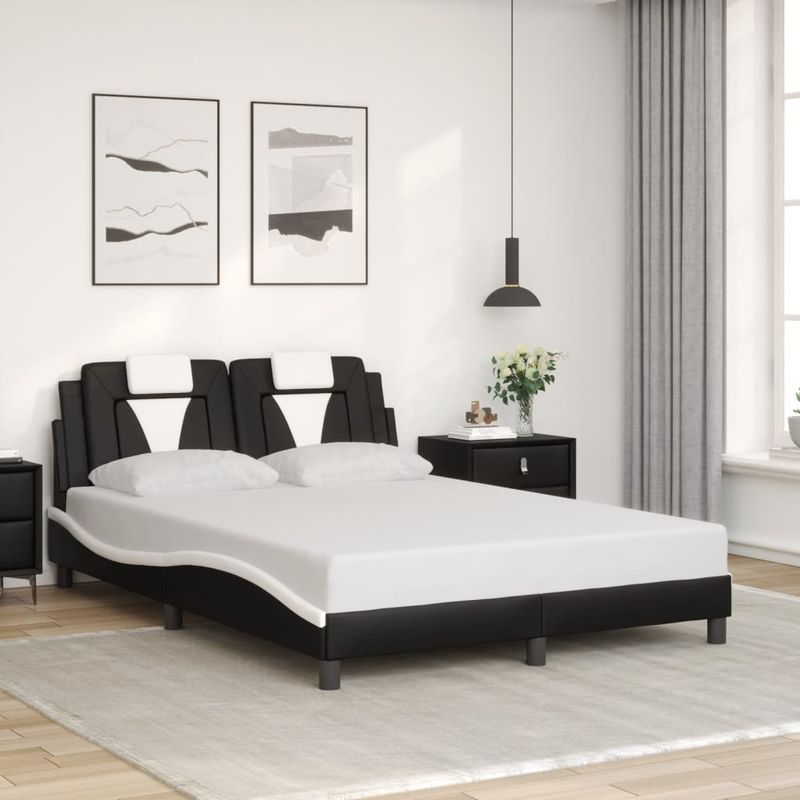 Casa si Gradina - Mobilier - Paturi si accesorii - Paturi - Cadru de pat cu lumini LED negru/alb 140x190 cm piele ecologica - Infinity.ro
