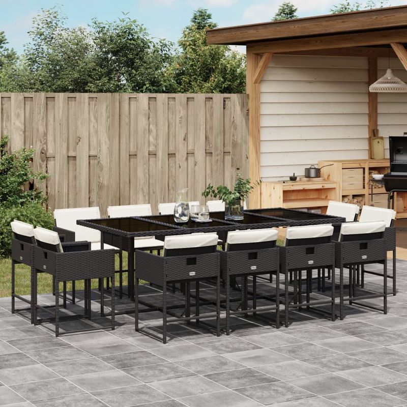 Casa si Gradina - Gradina si terasa - Mobilier exterior - Seturi mobila gradina - Set mobilier de gradina cu perne, 13 piese, negru, poliratan - Infinity.ro