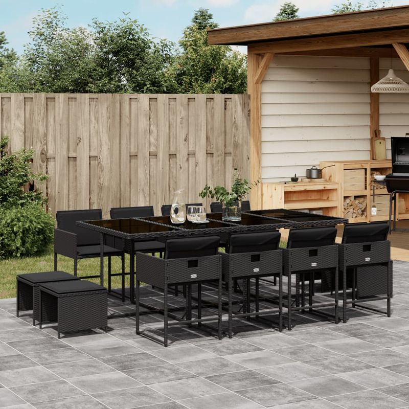 Casa si Gradina - Gradina si terasa - Mobilier exterior - Seturi mobila gradina - Set mobilier de gradina cu perne, 13 piese, negru, poliratan - Infinity.ro