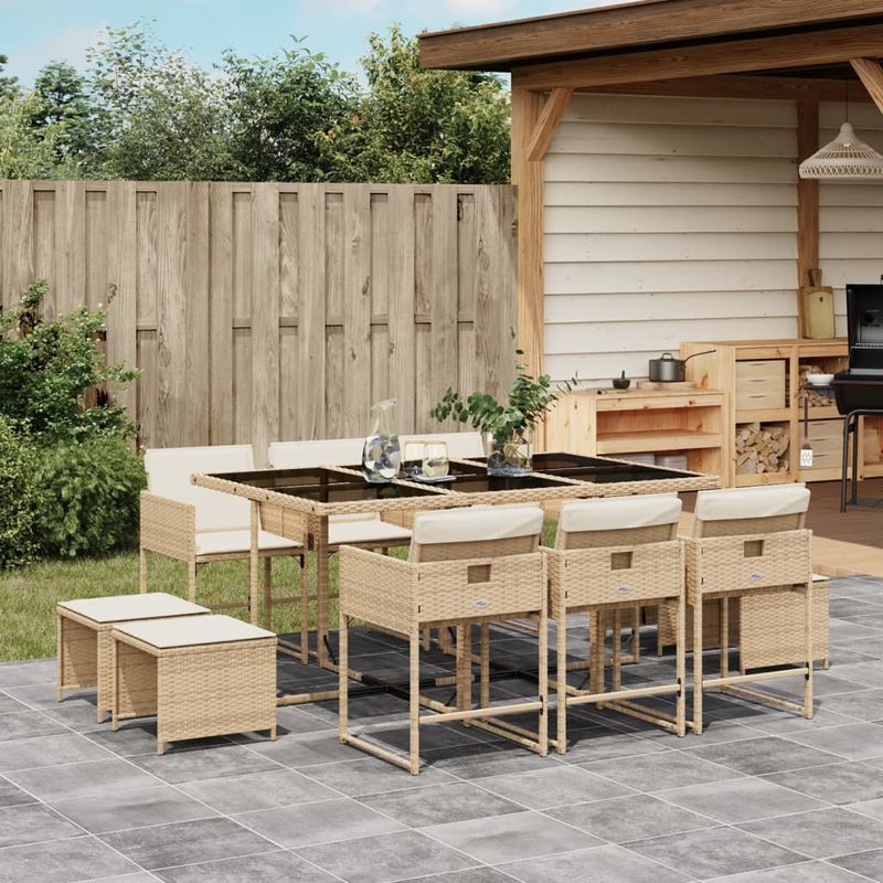 Casa si Gradina - Gradina si terasa - Mobilier exterior - Seturi mobila gradina - Set mobilier de gradina cu perne, 11 piese, bej, poliratan - Infinity.ro
