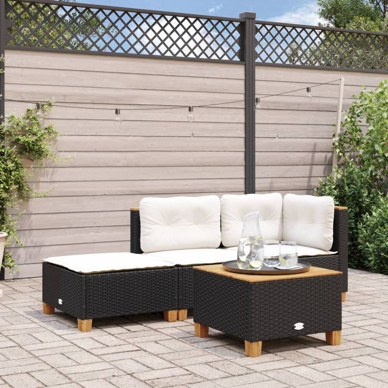 Casa si Gradina - Gradina si terasa - Mobilier exterior - Scaune si sezlonguri gradina - Taburet de gradina cu pernă, negru, 63,5x56x32 cm, poliratan, model țesătură plină - Infinity.ro