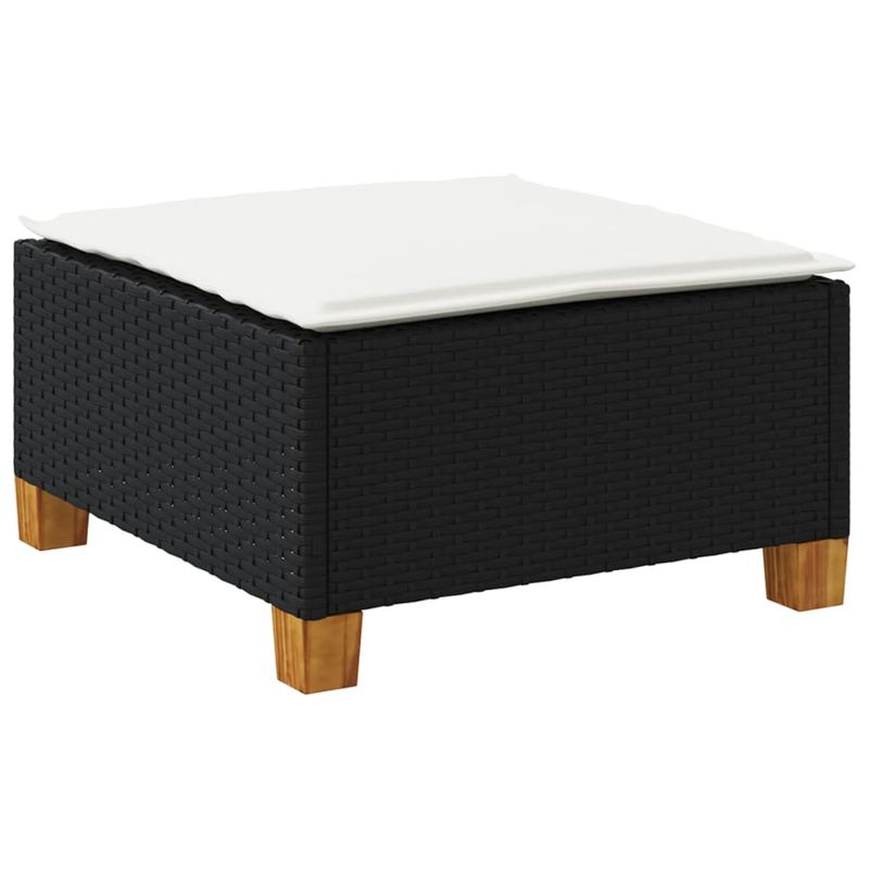 Casa si Gradina - Gradina si terasa - Mobilier exterior - Scaune si sezlonguri gradina - Taburet de gradina cu pernă, negru, 63,5x56x32 cm, poliratan, model țesătură plină - Infinity.ro