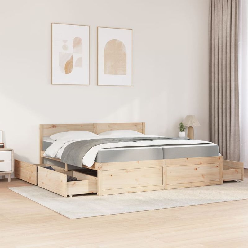 Casa si Gradina - Mobilier - Paturi si accesorii - Paturi - Pat cu sertare si saltea, 200x200 cm, lemn masiv pin - Infinity.ro