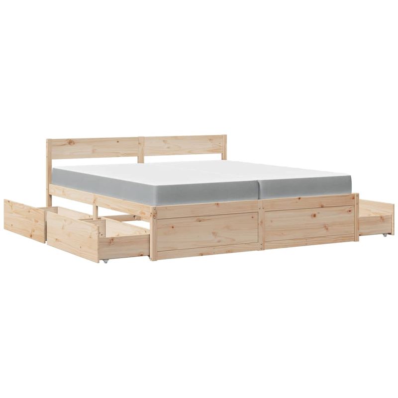 Casa si Gradina - Mobilier - Paturi si accesorii - Paturi - Pat cu sertare si saltea, 200x200 cm, lemn masiv pin - Infinity.ro