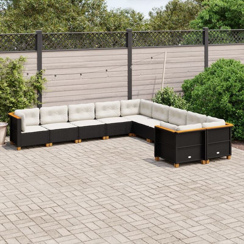 Casa si Gradina - Gradina si terasa - Mobilier exterior - Seturi mobila gradina - Set canapele de gradina cu perne, 10 piese, negru, poliratan - Infinity.ro