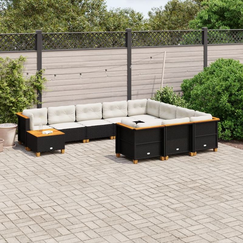Casa si Gradina - Gradina si terasa - Mobilier exterior - Seturi mobila gradina - Set canapele de gradina cu perne, 11 piese, negru, poliratan - Infinity.ro