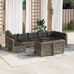 Casa si Gradina - Gradina si terasa - Mobilier exterior - Seturi mobila gradina - Set canapele de gradina, 9 piese, cu perne, gri, poliratan - Infinity.ro