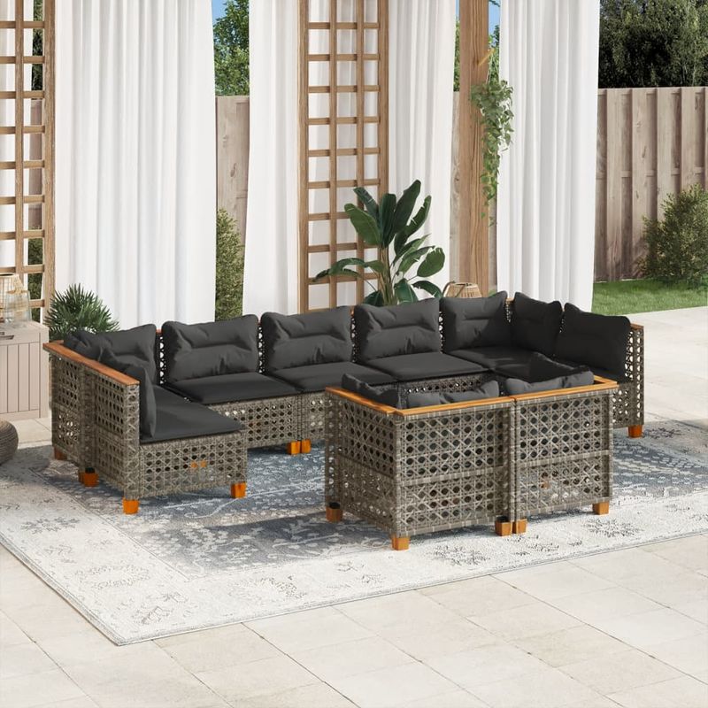 Casa si Gradina - Gradina si terasa - Mobilier exterior - Seturi mobila gradina - Set canapele de gradina, 9 piese, cu perne, gri, poliratan - Infinity.ro