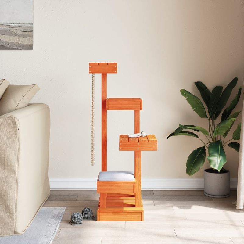 Petshop - Accesorii petshop - Jucarii animale - Ansambluri de joaca - Ansamblu de pisici, maro ceruit, 45,5x49x103 cm, lemn masiv pin - Infinity.ro