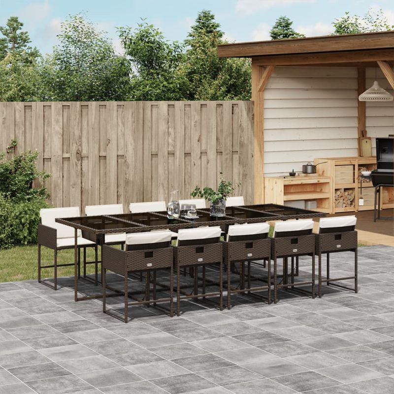 Casa si Gradina - Gradina si terasa - Mobilier exterior - Seturi mobila gradina - Set mobilier de gradina cu perne, 11 piese, maro, poliratan - Infinity.ro