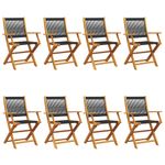 Casa si Gradina - Gradina si terasa - Mobilier exterior - Scaune si sezlonguri gradina - Scaune de gradina pliabile, 8 buc., negru, lemn masiv acacia - Infinity.ro