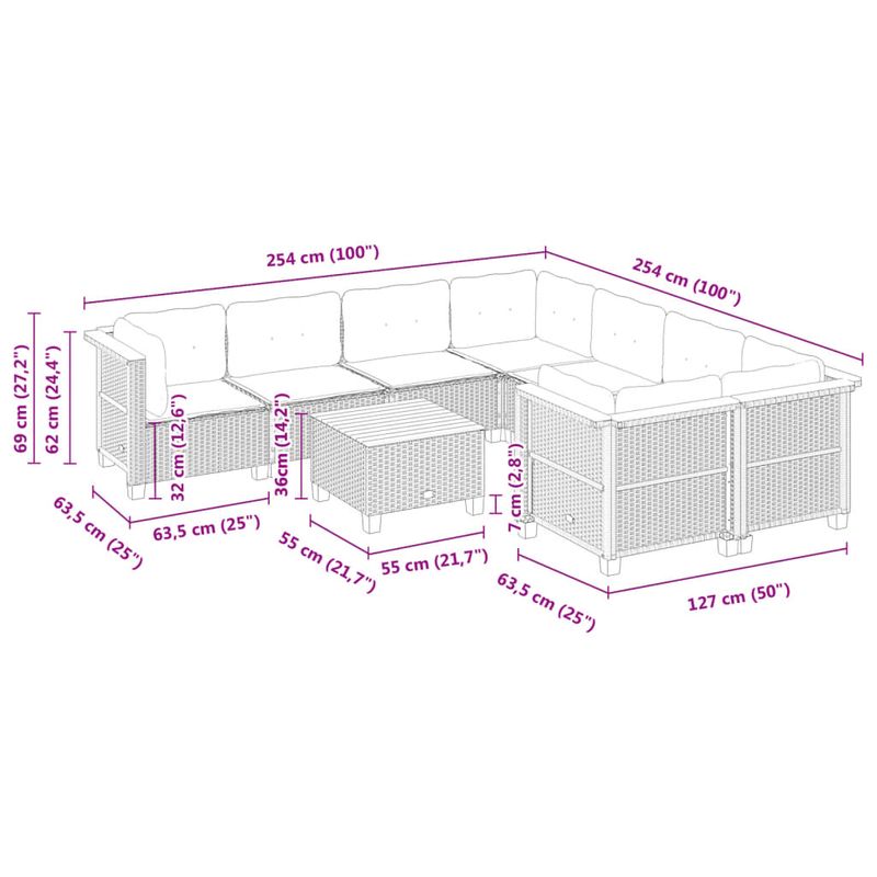 Casa si Gradina - Gradina si terasa - Mobilier exterior - Seturi mobila gradina - Set mobilier de gradina cu perne, 9 piese, negru, poliratan - Infinity.ro