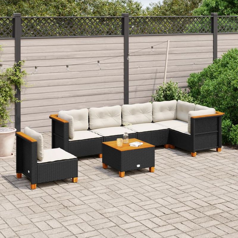 Casa si Gradina - Gradina si terasa - Mobilier exterior - Seturi mobila gradina - Set canapele de gradina cu perne, 7 piese, negru, poliratan - Infinity.ro