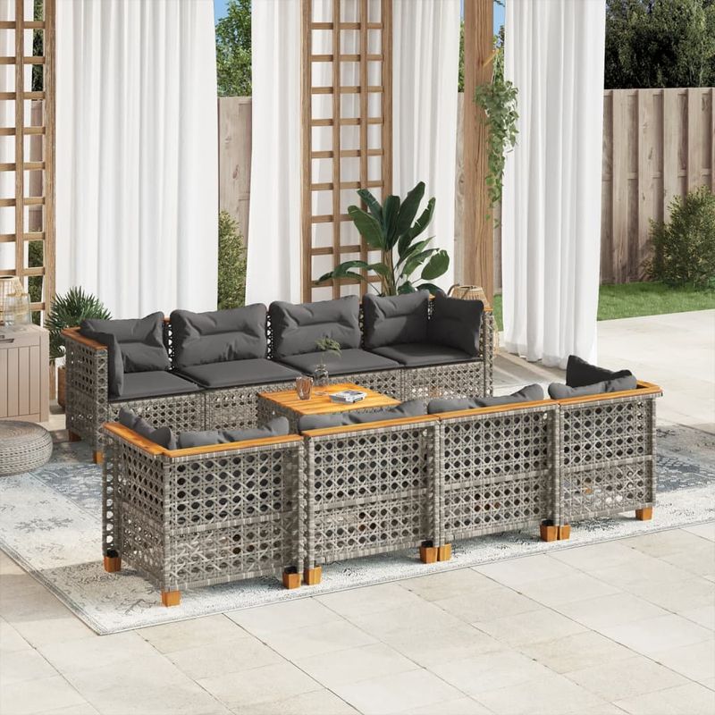 Casa si Gradina - Gradina si terasa - Mobilier exterior - Seturi mobila gradina - Set canapele de gradina, 9 piese, cu perne, gri, poliratan - Infinity.ro