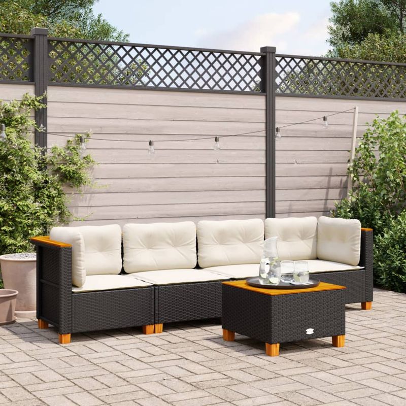 Casa si Gradina - Gradina si terasa - Mobilier exterior - Seturi mobila gradina - Set mobilier de gradina cu perne, 5 piese, negru, poliratan - Infinity.ro