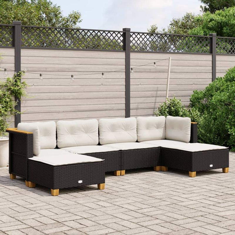Casa si Gradina - Gradina si terasa - Mobilier exterior - Seturi mobila gradina - Set mobilier de gradina cu perne, 6 piese, negru, poliratan - Infinity.ro