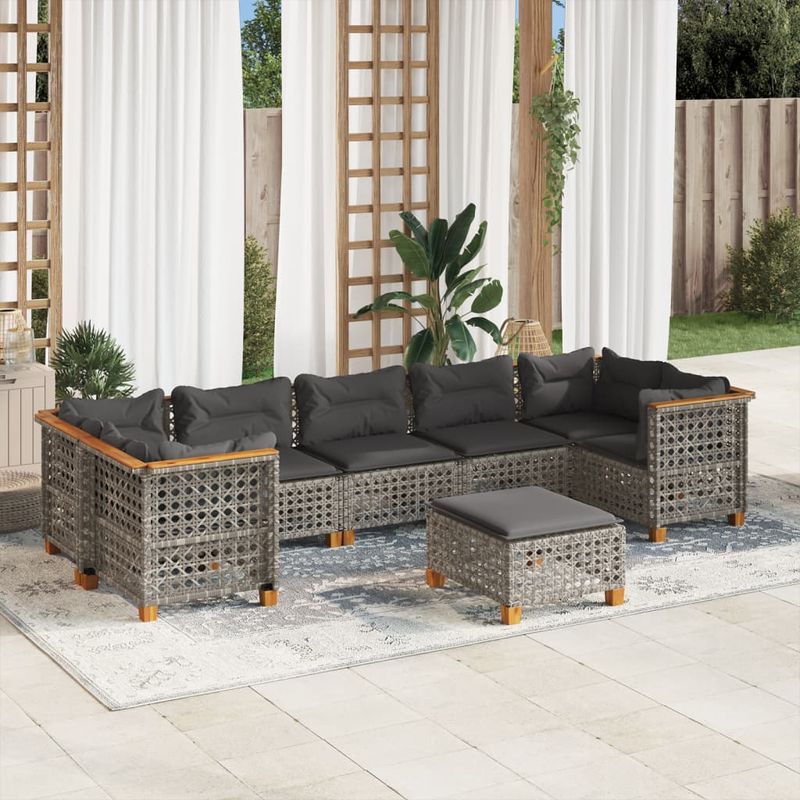 Casa si Gradina - Gradina si terasa - Mobilier exterior - Seturi mobila gradina - Set canapele de gradina cu perne, 8 piese, gri, poliratan - Infinity.ro