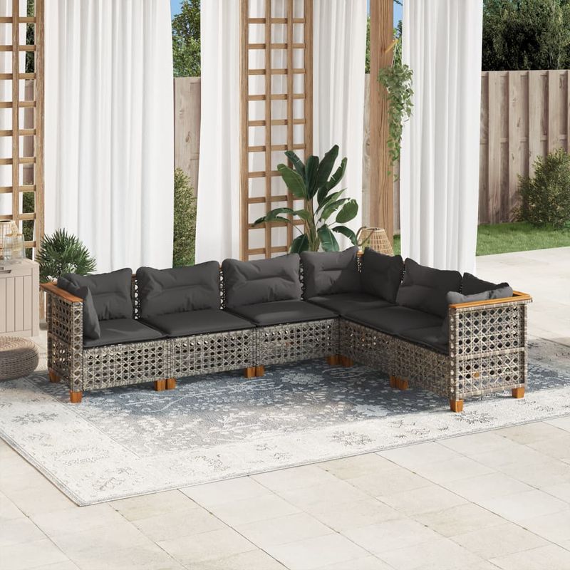 Casa si Gradina - Gradina si terasa - Mobilier exterior - Seturi mobila gradina - Set mobilier gradina cu perne, 6 piese, gri, poliratan - Infinity.ro