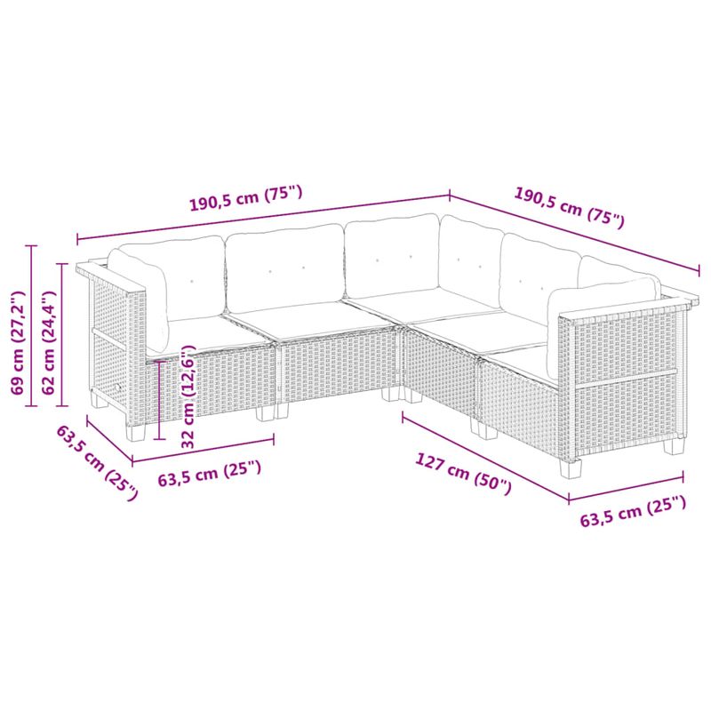 Casa si Gradina - Gradina si terasa - Mobilier exterior - Seturi mobila gradina - Set mobilier de gradina cu perne, 5 piese, negru, poliratan - Infinity.ro