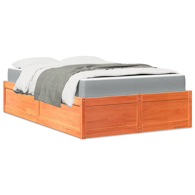 Casa si Gradina - Mobilier - Paturi si accesorii - Paturi - Pat cu saltea, maro ceruit, 140x190 cm, lemn masiv pin - Infinity.ro