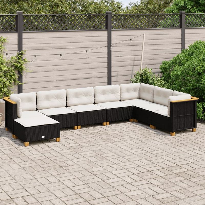 Casa si Gradina - Gradina si terasa - Mobilier exterior - Seturi mobila gradina - Set mobilier de gradina cu perne, 8 piese, negru, poliratan - Infinity.ro