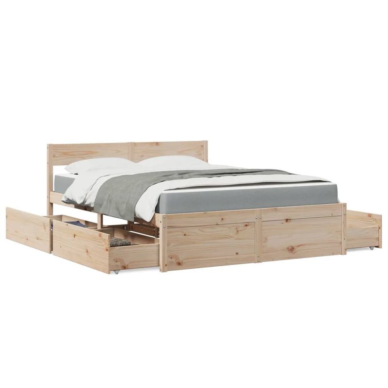 Casa si Gradina - Mobilier - Paturi si accesorii - Paturi - Pat cu sertare si saltea, 160x200 cm, lemn masiv pin - Infinity.ro