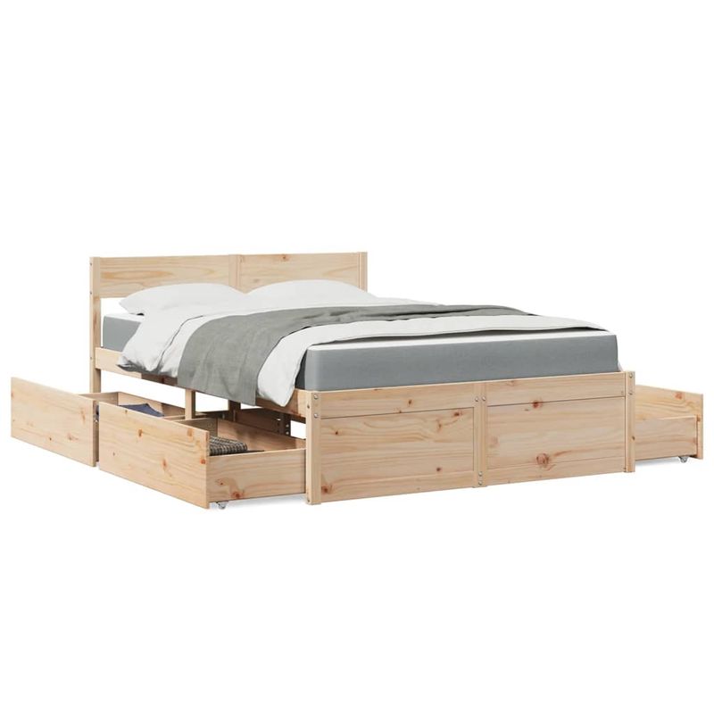 Casa si Gradina - Mobilier - Paturi si accesorii - Paturi - Pat cu sertare si saltea, 120x200 cm, lemn masiv pin - Infinity.ro
