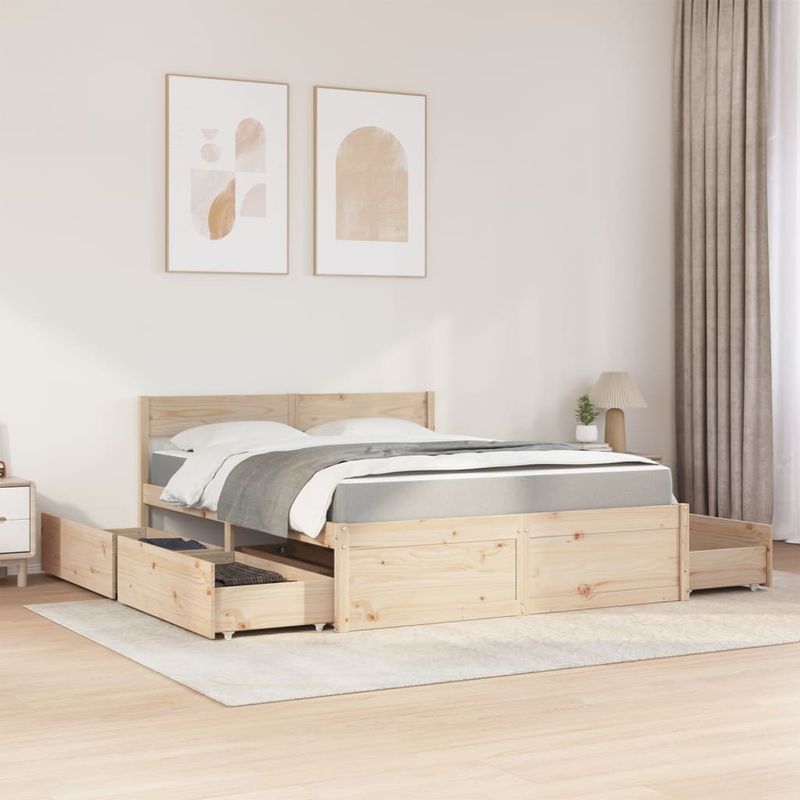 Casa si Gradina - Mobilier - Paturi si accesorii - Paturi - Pat cu sertare si saltea, 160x200 cm, lemn masiv pin - Infinity.ro