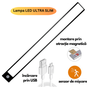 Lampa LED ESPRODYS ultra-subtire, lungime de 20cm cu senzor de miscare suport magnetic portabil lumina alb rece