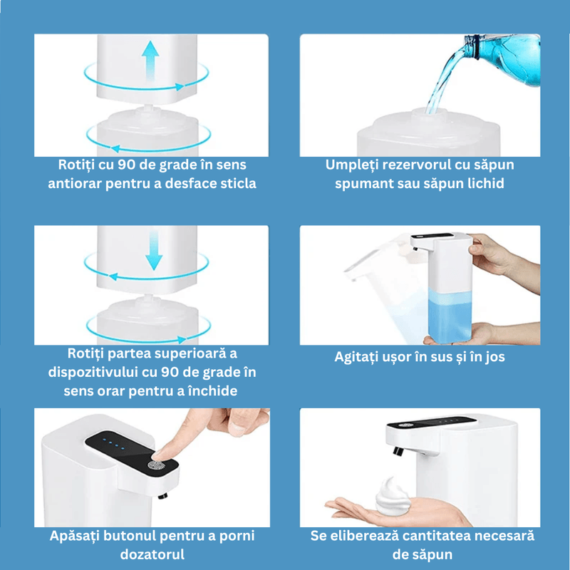 Casa si Gradina - Sanitare - Suporturi si accesorii baie - Dispensere - Dozator/Dispenser automat ESPRODYS cu senzor pentru sapun lichid/spuma/dezinfectant 400ml spumare rapida portabil alb - Infinity.ro