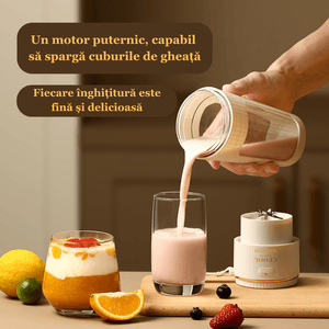 Mini Blender electric portabil ESPRODYS shake smoothie juice capacitate 340 ml cutit cu 10 lame din otel inoxidabil alb