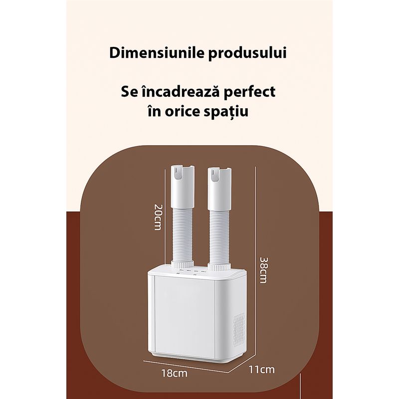 Market - Spalare si intretinere rufe - Produse intretinere Incaltaminte - Perii si alte accesorii - Uscator electric BYNOVIS® pentru orice tip de incaltaminte, Usuca inclusiv sosete si manusi, Pliabil, Capacitate 2 perechi, Putere 150W, Termostat automat programat la 55°C, Filtru carbon, Telescopic, - Infinity.ro