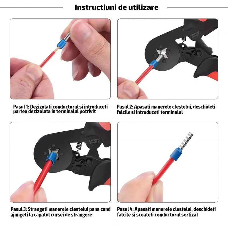 Casa si Gradina - Constructii - Scule de mana si unelte - Clesti si patenti - Cleste pentru sertizare, model HSC8 16-6, Sase falci, Interval 0.08 - 16 mm², Pentru terminale conductori, Auto-reglabil cu revenire automata, BYNOVIS®, Robust, Usureaza munca, Culoare negru-portocali - Infinity.ro
