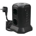Casa si Gradina - Electrice - Accesorii electrice - Prelungitoare, triple, fise - Prelungitor tip turn, Nivazo, 4 porturi USB 2, 6 prize, incarcare wireless, cablu 2m, protectie la supratensiune, negru - Infinity.ro