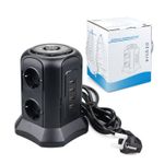 Casa si Gradina - Electrice - Accesorii electrice - Prelungitoare, triple, fise - Prelungitor tip turn, Nivazo, 4 porturi USB 2, 6 prize, incarcare wireless, cablu 2m, protectie la supratensiune, negru - Infinity.ro