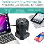 Casa si Gradina - Electrice - Accesorii electrice - Prelungitoare, triple, fise - Prelungitor tip turn, Nivazo, 4 porturi USB 2, 6 prize, incarcare wireless, cablu 2m, protectie la supratensiune, negru - Infinity.ro