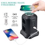 Casa si Gradina - Electrice - Accesorii electrice - Prelungitoare, triple, fise - Prelungitor tip turn, Nivazo, 4 porturi USB 2, 6 prize, incarcare wireless, cablu 2m, protectie la supratensiune, negru - Infinity.ro