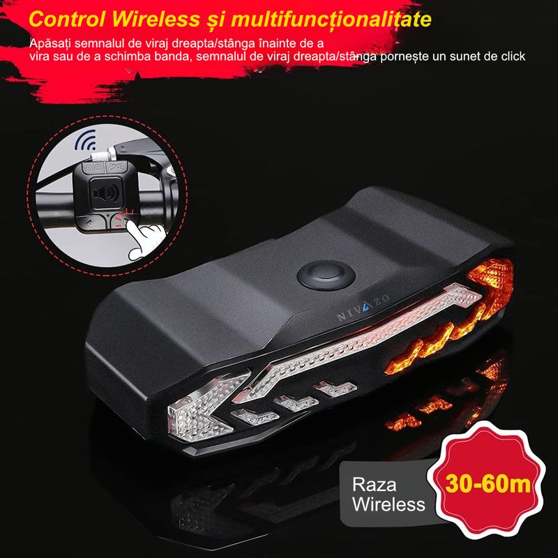 Casa si Gradina - Electrice - Smart Home - Alarme si accesorii - Alarma anti furt pentru biciclete 110 db, Nivazo, 6 moduri iluminat, reincarcabila prin USB, senzor de franare, senzor de vibratii, impermeabila IP54 - Infinity.ro
