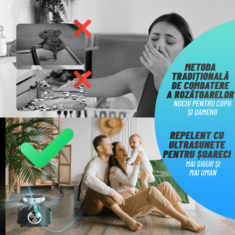 Casa si Gradina - Gradinarit si plante - Intretinere gradina - Articole daunatori gradina - Aparat impotriva rozatoarelor, Nivazo® UR03, cu telefomanda, anti rozatoare, tehnologie cu ultrasunete si lumina intermitenta, acoperire 360⁰, raza actiune 120m2, 4 moduri, negru - Infinity.ro