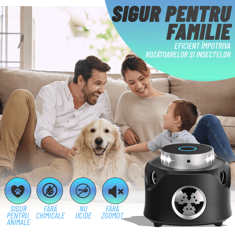 Casa si Gradina - Gradinarit si plante - Intretinere gradina - Articole daunatori gradina - Aparat impotriva rozatoarelor, Nivazo® UR03, cu telefomanda, anti rozatoare, tehnologie cu ultrasunete si lumina intermitenta, acoperire 360⁰, raza actiune 120m2, 4 moduri, negru - Infinity.ro