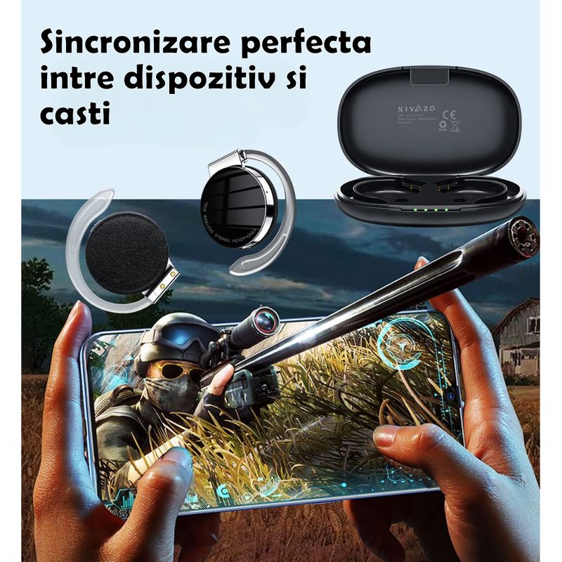 TV, Audio-Video si Foto - Portabile audio - Casti audio - Casti wireless Nivero® Pro Run, perfecte pentru alergat, cu autonomie de 50 h, control prin atingere, tehnologie ENC, microfon dual si protectie impotriva apei - Infinity.ro