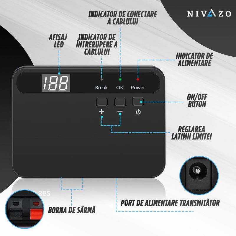 Petshop - Accesorii petshop - Culcusuri si custi - Tarcuri si colivii - Gard invizibil pentru caini NVZ-862, 2 zgarzi cu transmitator, rezistenta la apa, sistem gard invizibil, suprafata maxima 5000 mp, rola cablu delimitare 200m - Infinity.ro