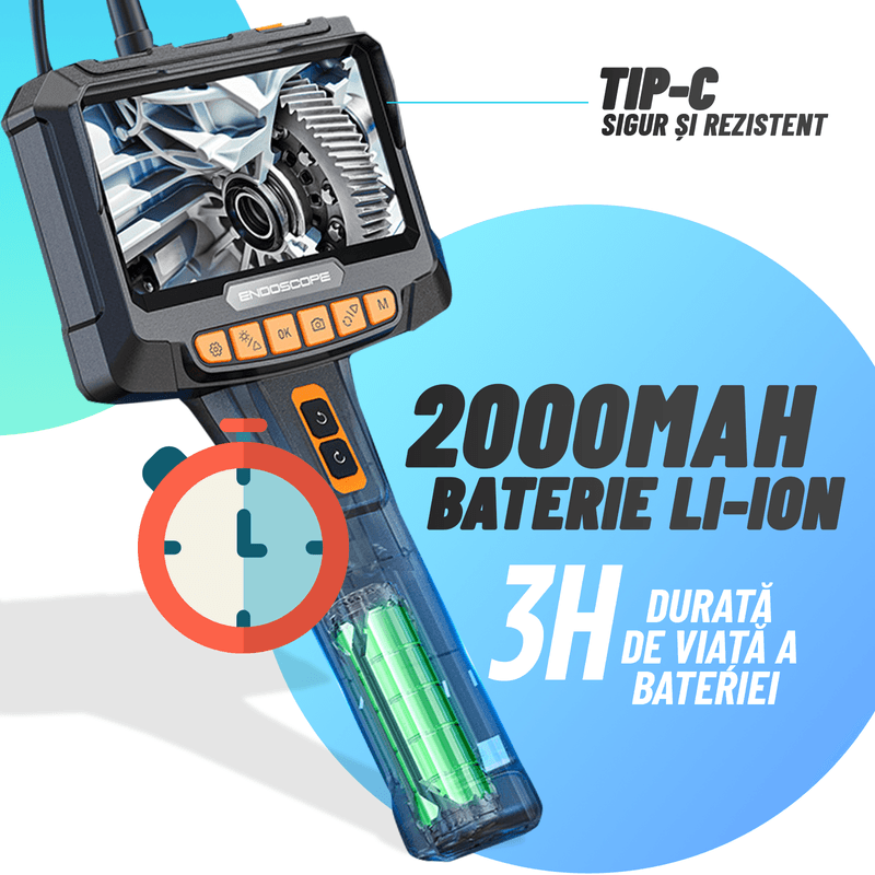 Auto si Moto - Reparatii si depanare - Scule auto - Scule si truse auto - Camera endoscopica Nivazo® G10 Pro, camera rotativa la 360°, ecran 5.0 inch HD, pentru vizualizarea perfecta a locurilor intunecate inguste si umede, baterie 2000mAh - Infinity.ro