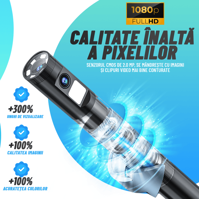 Auto si Moto - Reparatii si depanare - Scule auto - Scule si truse auto - Camera endoscopica Nivazo® G10 Pro, camera rotativa la 360°, ecran 5.0 inch HD, pentru vizualizarea perfecta a locurilor intunecate inguste si umede, baterie 2000mAh - Infinity.ro