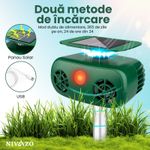 Casa si Gradina - Gradinarit si plante - Intretinere gradina - Articole daunatori gradina - Aparat cu ultrasunete impotriva daunatorilor, Nivazo 628, 2 difuzoare ultrasonice, senzor infrarosu, 4 moduri functionare, incarcare solara/USB, rezistent la apa lP44, acoperire 110° - Infinity.ro