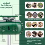 Casa si Gradina - Gradinarit si plante - Intretinere gradina - Articole daunatori gradina - Aparat cu ultrasunete impotriva daunatorilor, Nivazo 628, 2 difuzoare ultrasonice, senzor infrarosu, 4 moduri functionare, incarcare solara/USB, rezistent la apa lP44, acoperire 110° - Infinity.ro